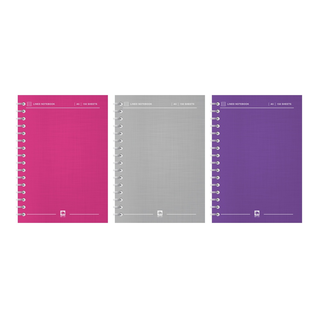 สมุดโน้ตสันลวด A5 70แกรม คละสี (150แผ่น) ตราช้าง WP-101