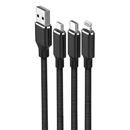 [6003199] สายชาร์จ USB A toMicroUSB+TypeC+Lightnignดำ นีโอ NEO242